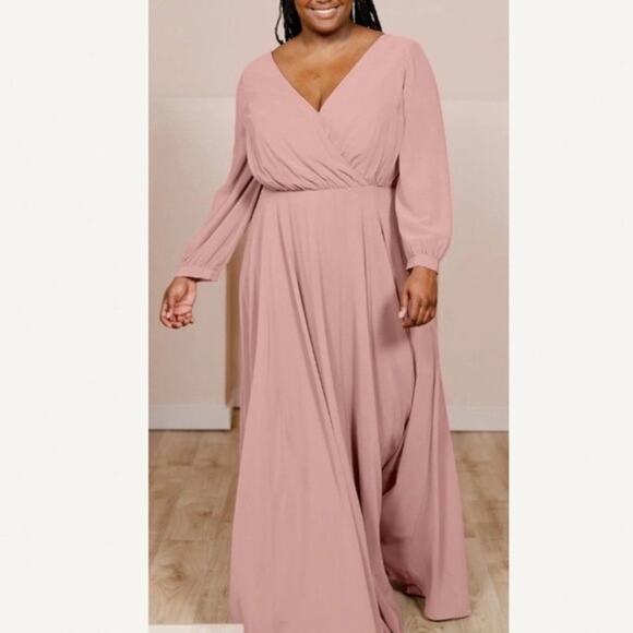 Revelry Juliet Long Sleeve Chiffon Maxi Dress Bridesmaid Blush Pink Size 8 - Picture 1 of 8